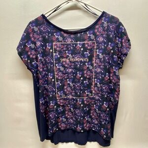 Reserved Blouse Women's Large Blue Paisley Lightweight Good Memories Quote Shirt